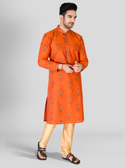 Orange Printed Kurta Set | Azania