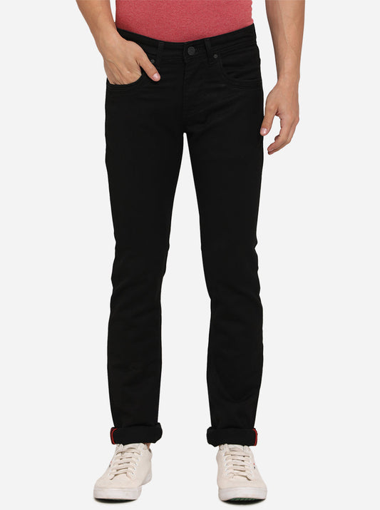 Jet Black Solid Slim Fit Jeans | JadeBlue Sport