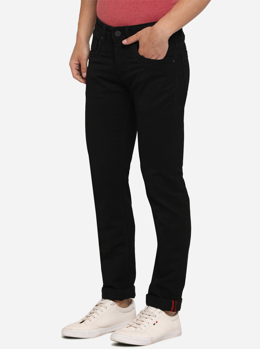 Jet Black Solid Slim Fit Jeans | JadeBlue Sport