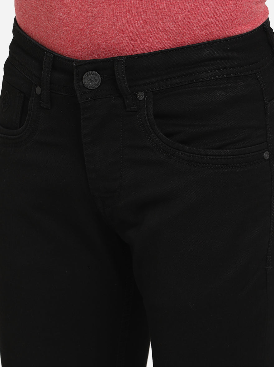 Jet Black Solid Slim Fit Jeans | JadeBlue Sport