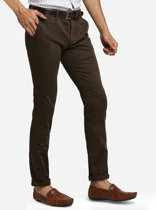 Olive Green Solid Super Slim Fit Casual Trouser | Greenfibre