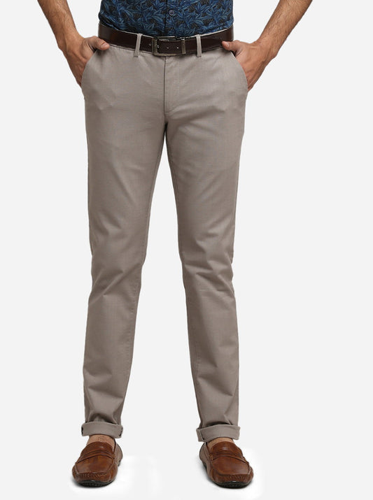 Stone Grey Solid Super Slim Fit Casual Trouser | Greenfibre