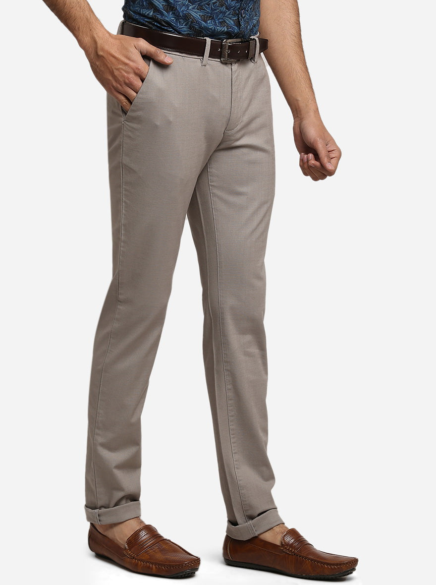 Stone Grey Solid Super Slim Fit Casual Trouser | Greenfibre