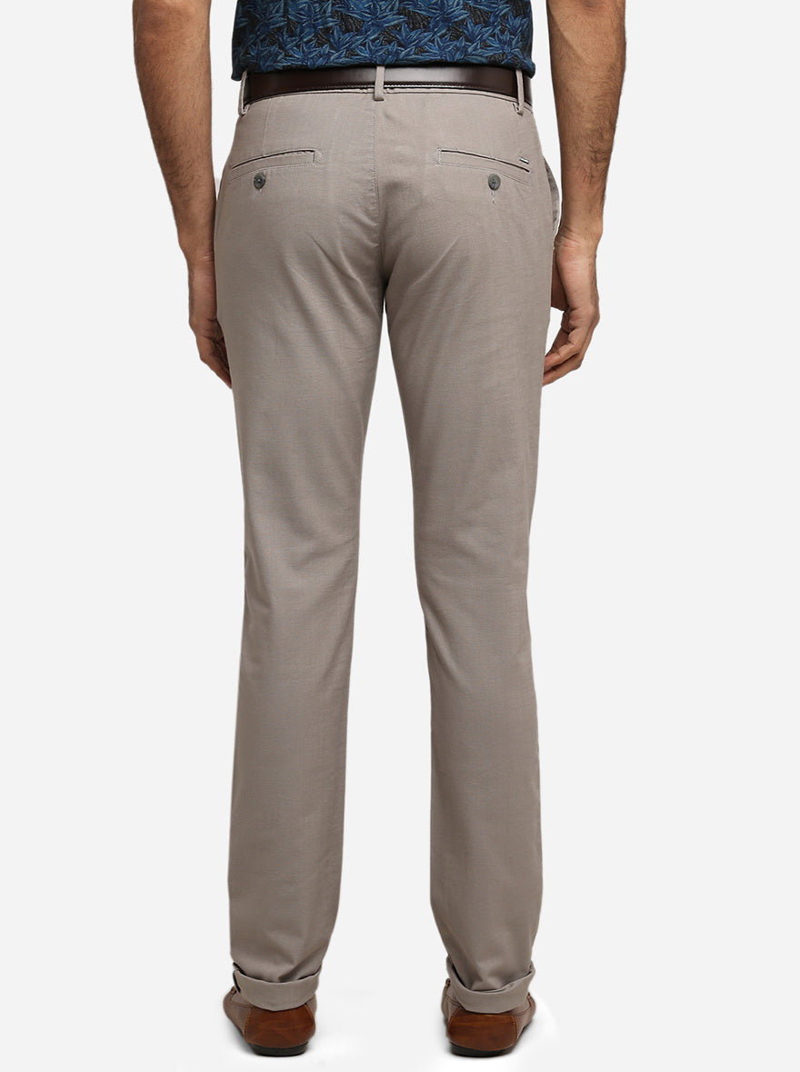 Stone Grey Solid Super Slim Fit Casual Trouser | Greenfibre