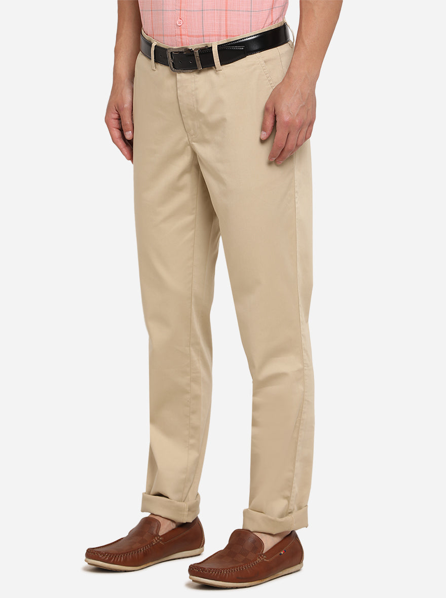 Beige Solid Uno Fit Casual Trouser | JadeBlue