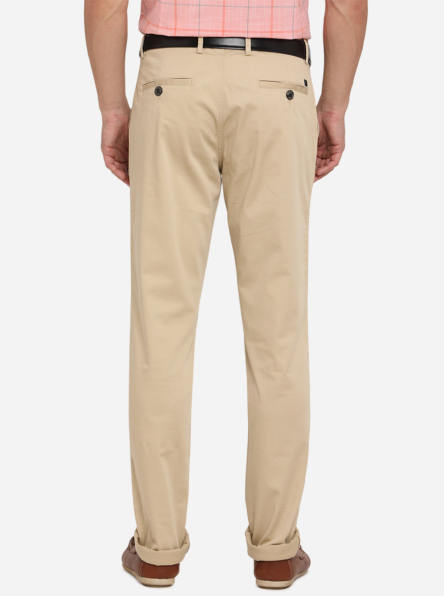 Beige Solid Uno Fit Casual Trouser | JadeBlue