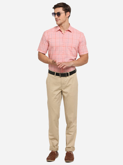 Beige Solid Uno Fit Casual Trouser | JadeBlue