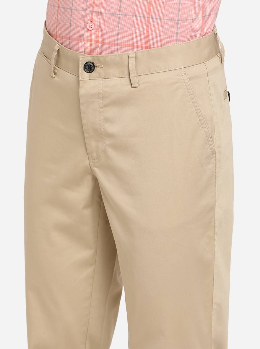 Beige Solid Uno Fit Casual Trouser | JadeBlue