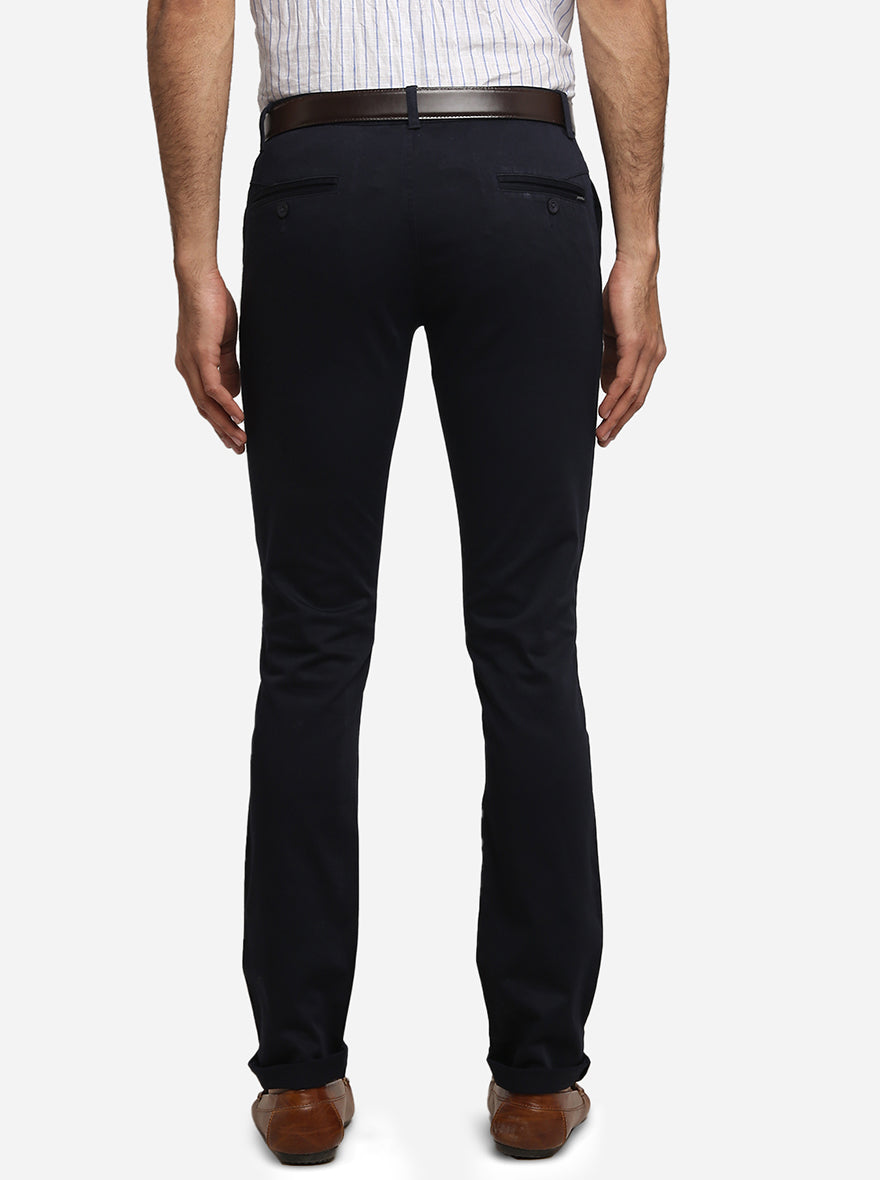 Navy Blue Solid Super Slim Fit Casual Trouser | Greenfibre