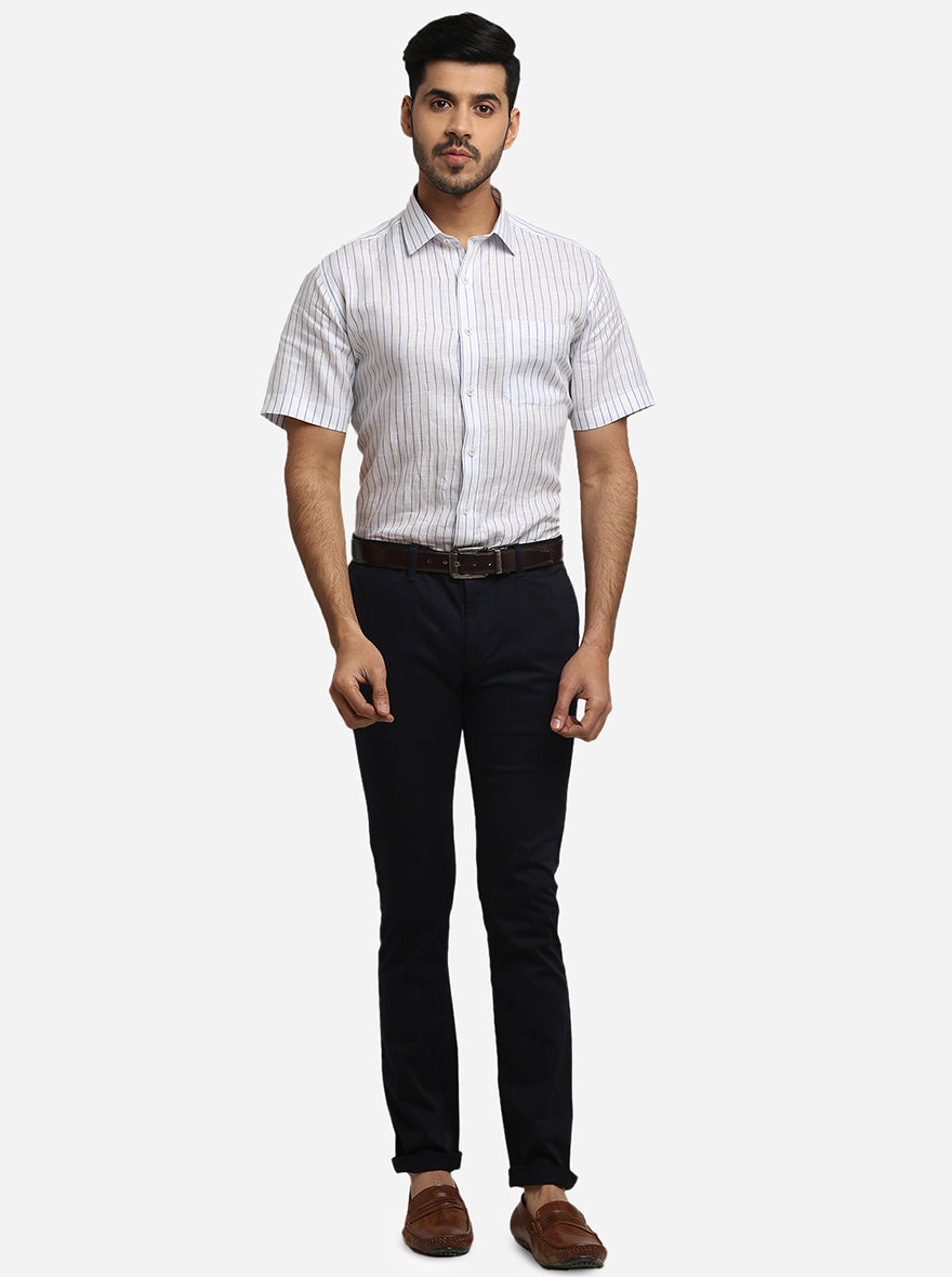 Navy Blue Solid Super Slim Fit Casual Trouser | Greenfibre