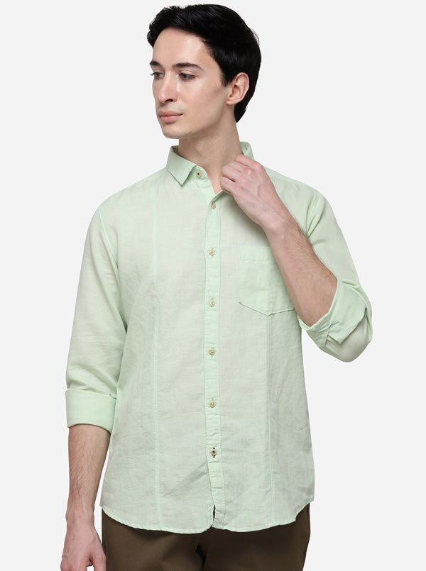 Pastel Green Solid Slim Fit Casual Shirt | JB Sport