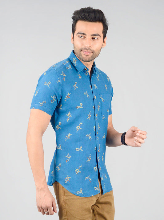 Campanula Blue Printed Slim Fit Casual Shirt | JB Sport