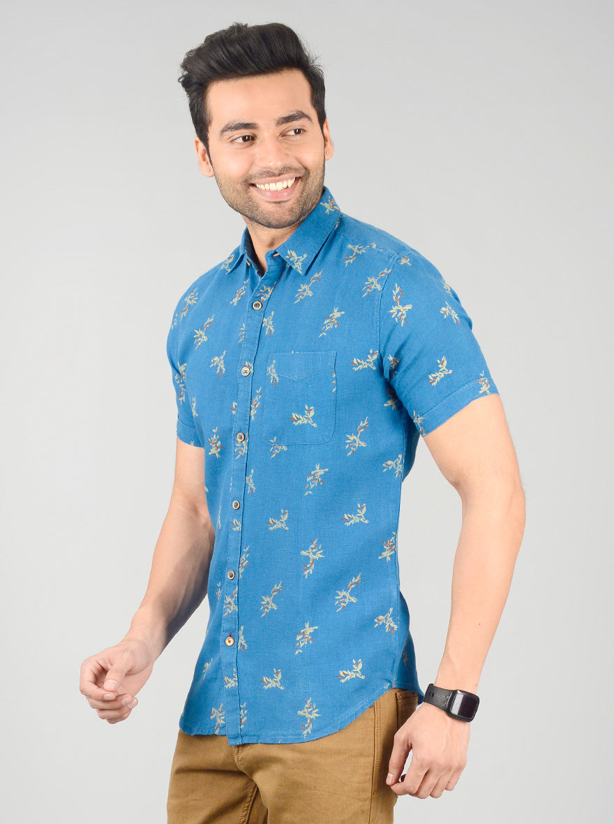 Campanula Blue Printed Slim Fit Casual Shirt | JB Sport