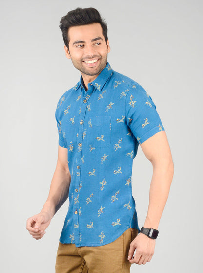 Campanula Blue Printed Slim Fit Casual Shirt | JB Sport