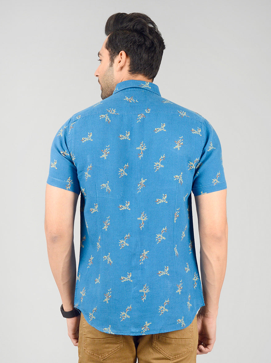 Campanula Blue Printed Slim Fit Casual Shirt | JB Sport