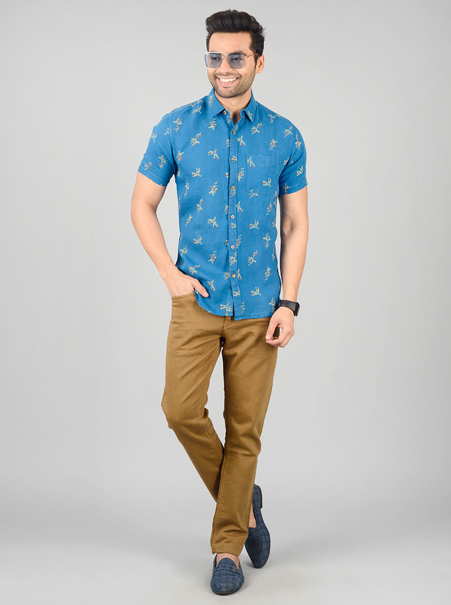 Campanula Blue Printed Slim Fit Casual Shirt | JB Sport