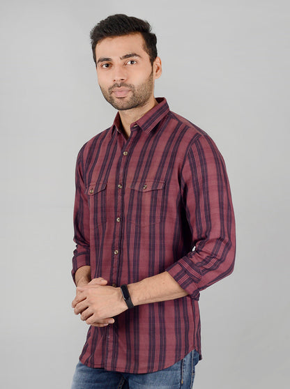 Brown Checked Slim Fit Casual Shirt | JB Sport
