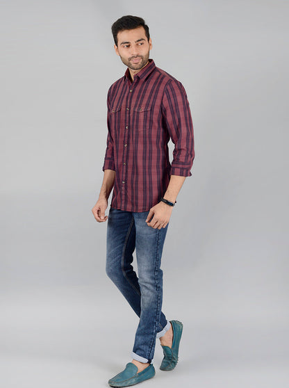 Brown Checked Slim Fit Casual Shirt | JB Sport