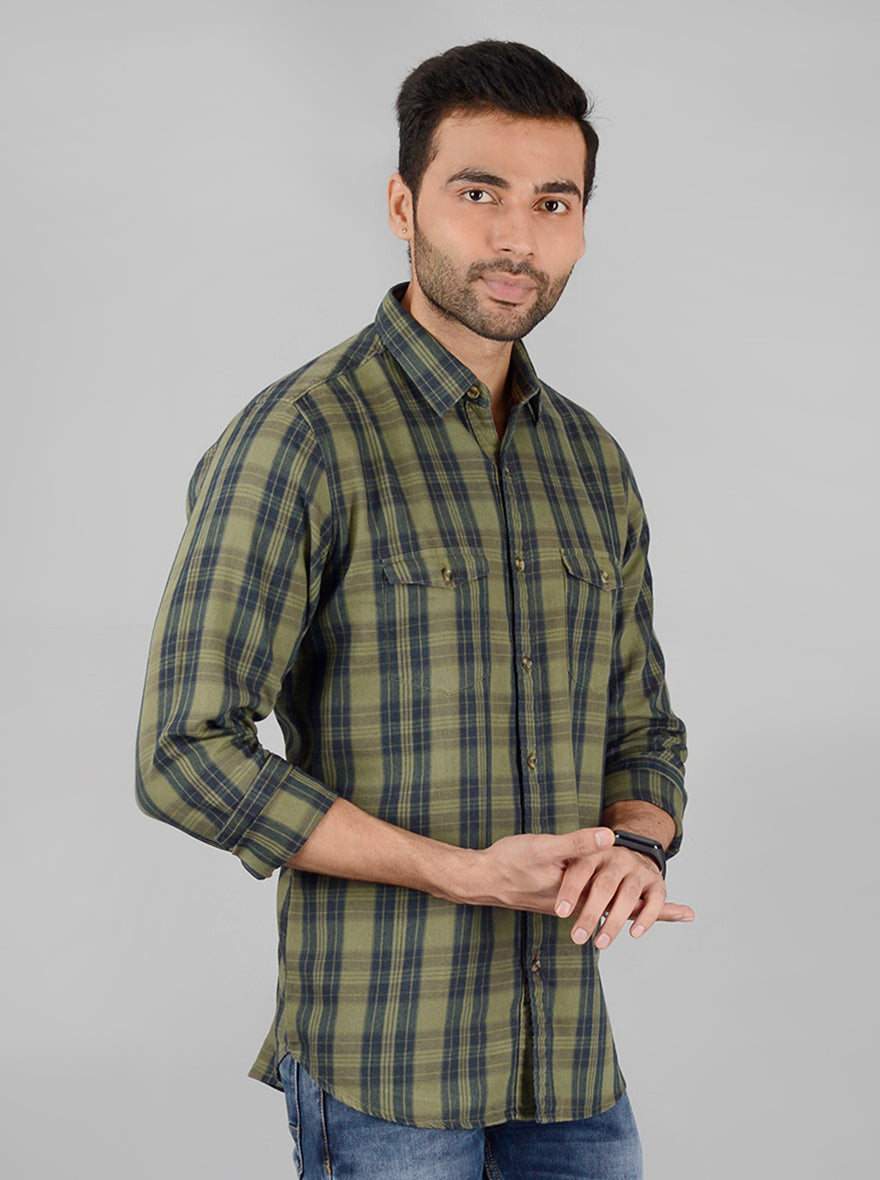 Green Checked Slim Fit Casual Shirt | JB Sport