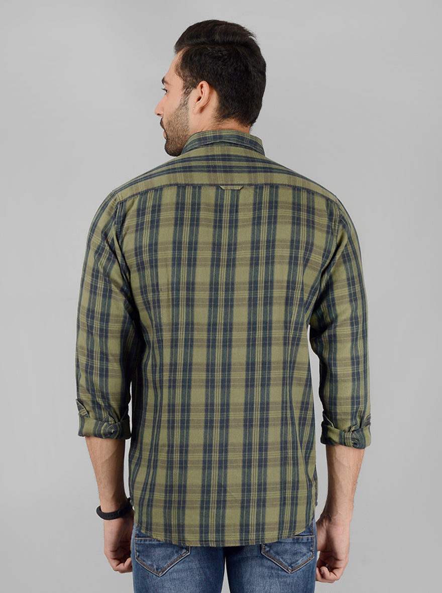 Green Checked Slim Fit Casual Shirt | JB Sport