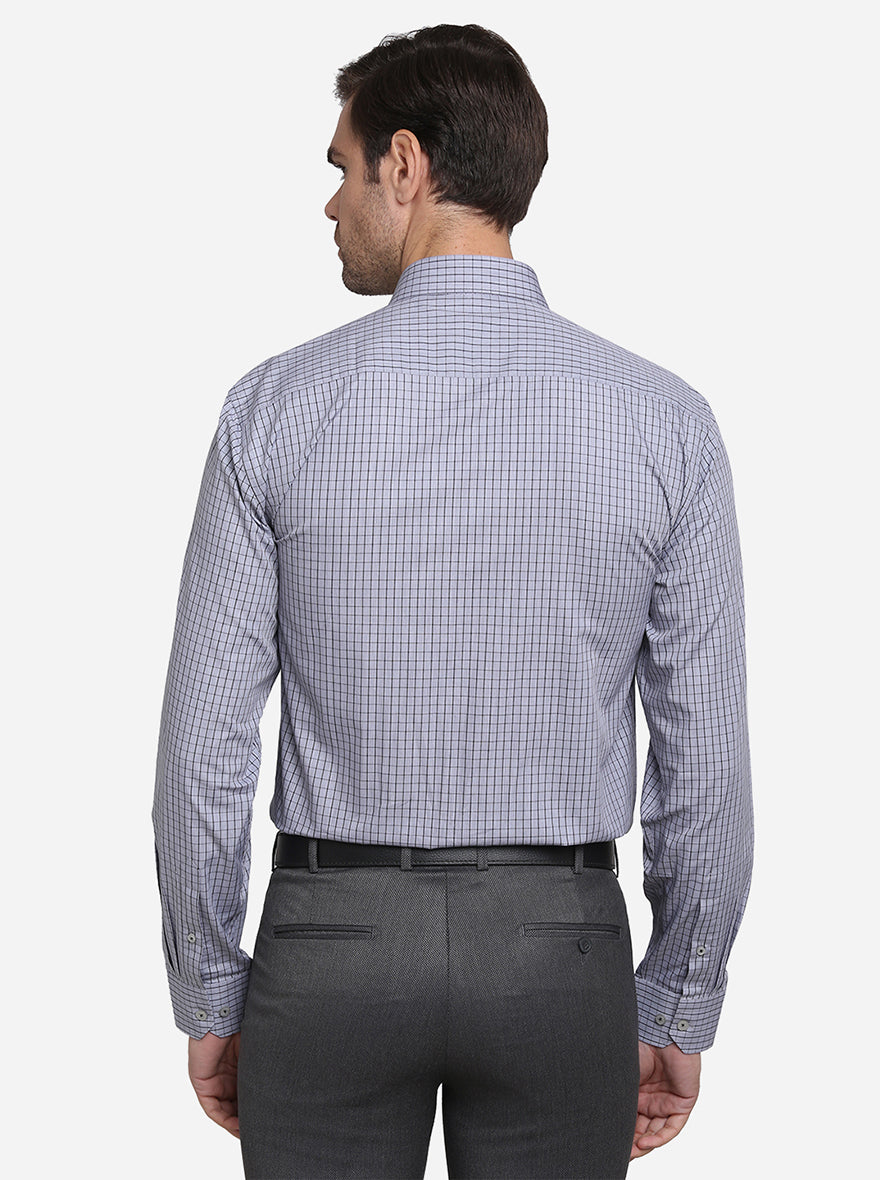 Light Grey & Black Checked Regular Fit Formal Shirt | JadeBlue