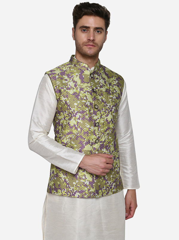 Olive Green & Purple Bandhgala Jacket | Siddhesh Chauhan