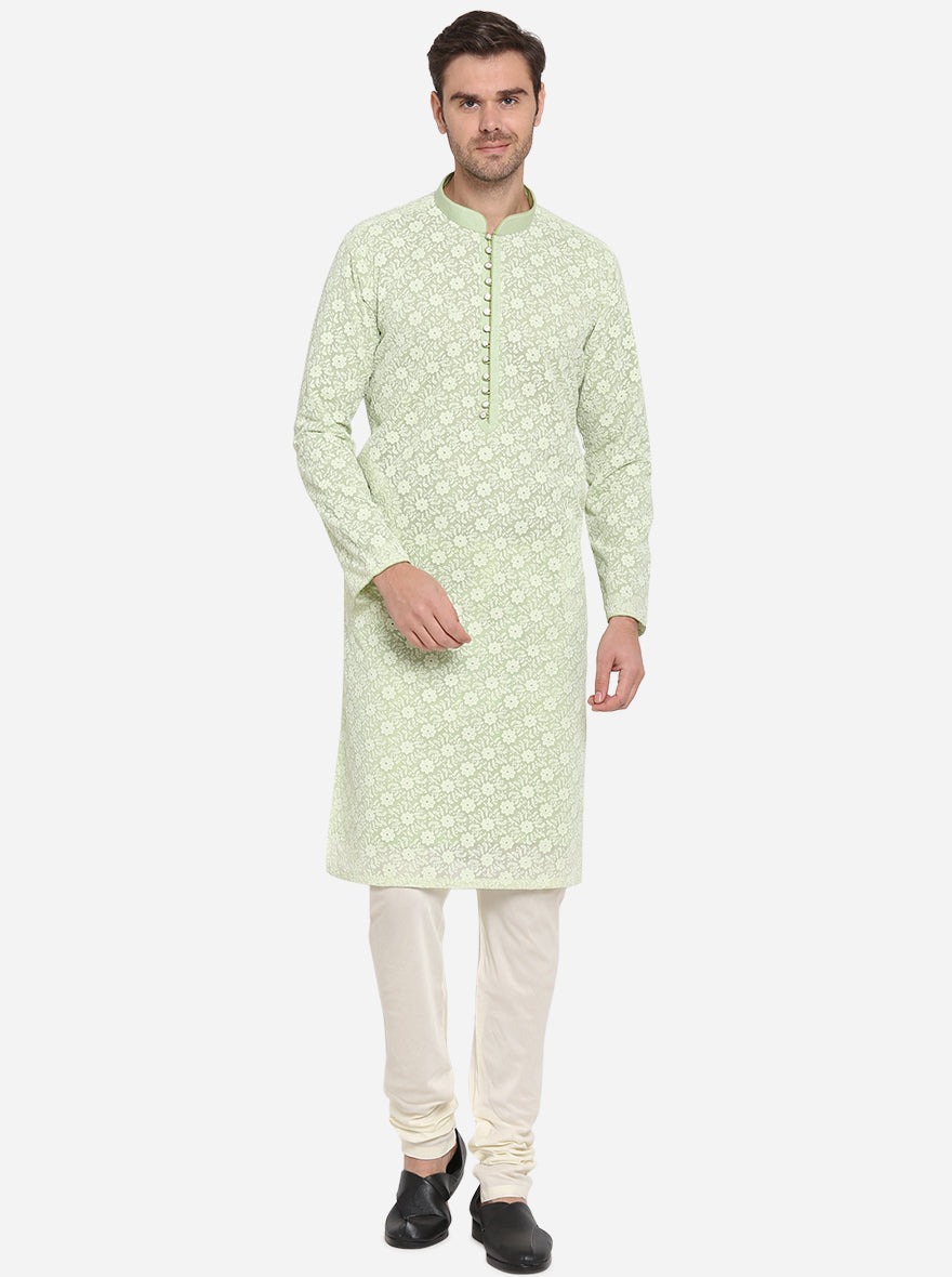 Green Self Kurta Set | Azania