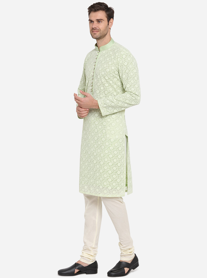 Green Self Kurta Set | Azania