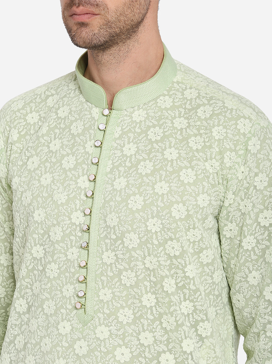 Green Self Kurta Set | Azania