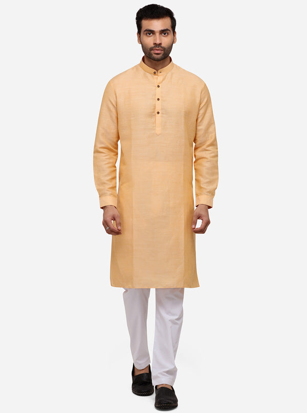 Orange Self Textured Regular Fit Modi Kurta | JadeBlue
