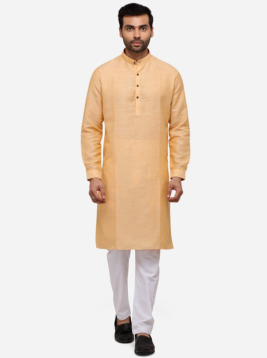 Orange Self Textured Regular Fit Modi Kurta | JadeBlue