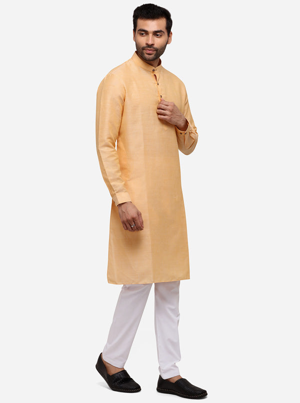 Orange Self Textured Regular Fit Modi Kurta | JadeBlue