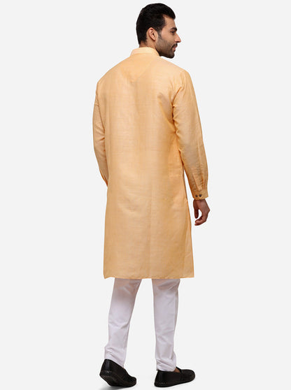Orange Self Textured Regular Fit Modi Kurta | JadeBlue