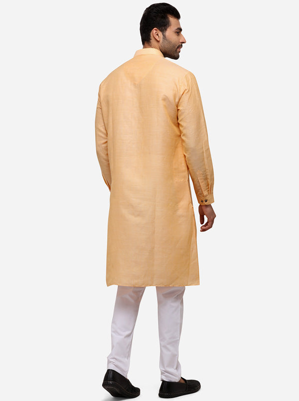 Orange Self Textured Regular Fit Modi Kurta | JadeBlue