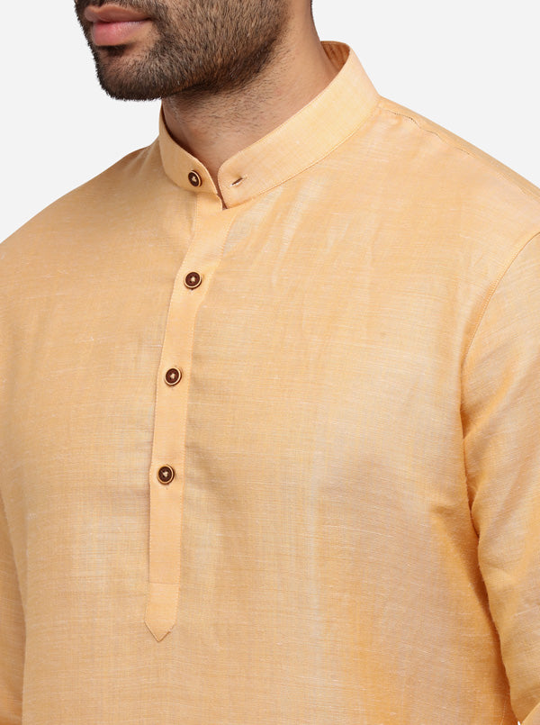 Orange Self Textured Regular Fit Modi Kurta | JadeBlue