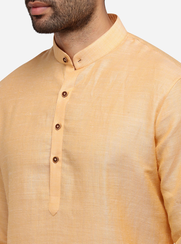 Orange Self Textured Regular Fit Modi Kurta | JadeBlue
