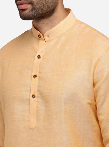 Orange Self Textured Regular Fit Modi Kurta | JadeBlue