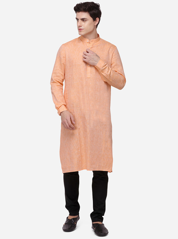 Apricot Orange Solid Regular Fit Modi Kurta | JadeBlue