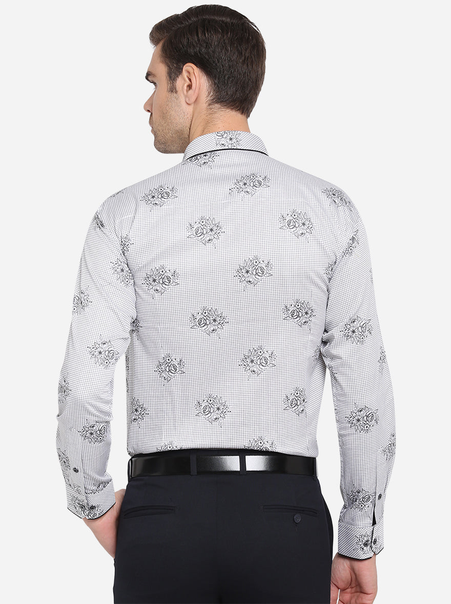 White & Black Printed Slim Fit Party Wear Shirt | JB Studio