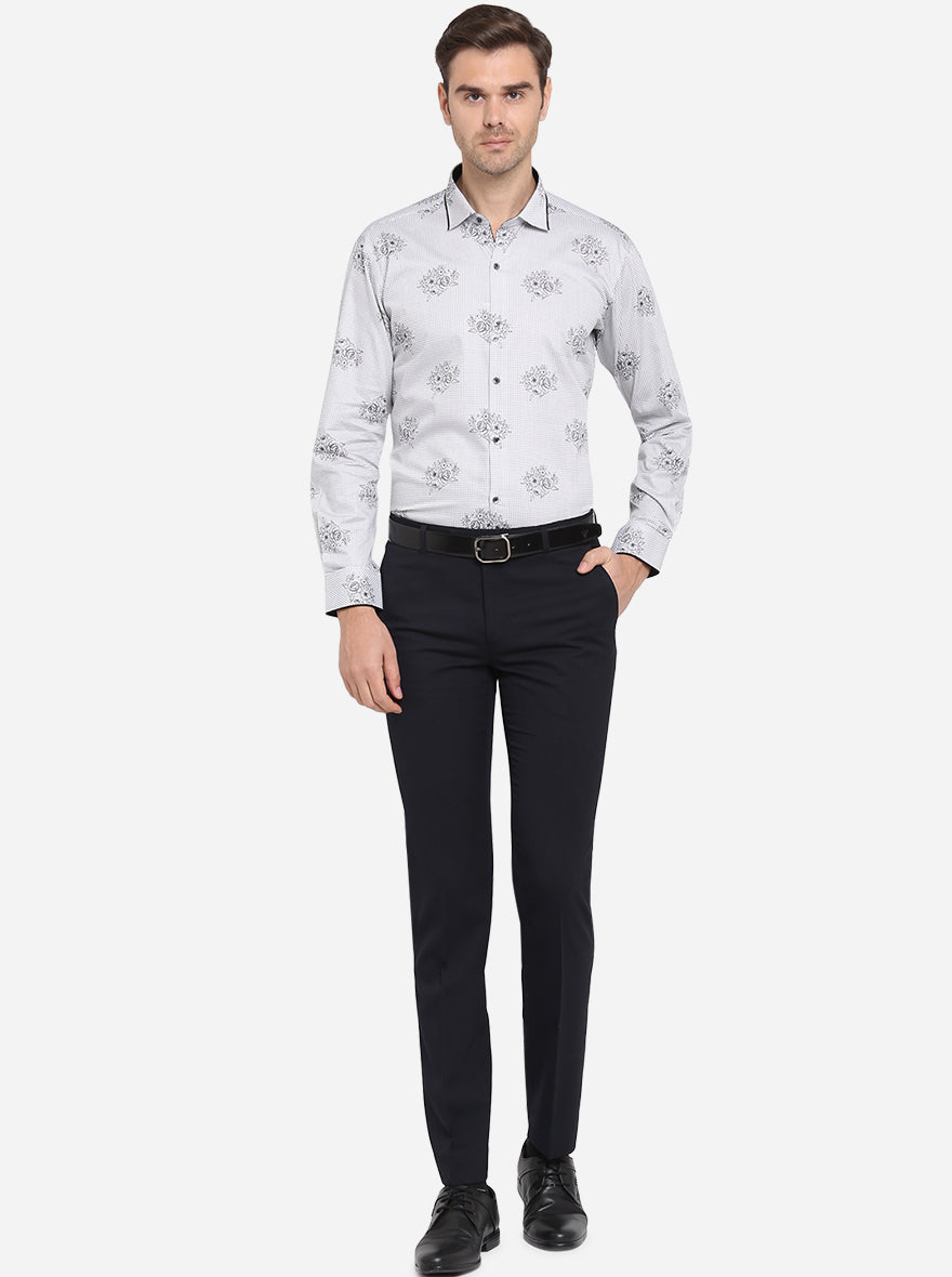 White & Black Printed Slim Fit Party Wear Shirt | JB Studio