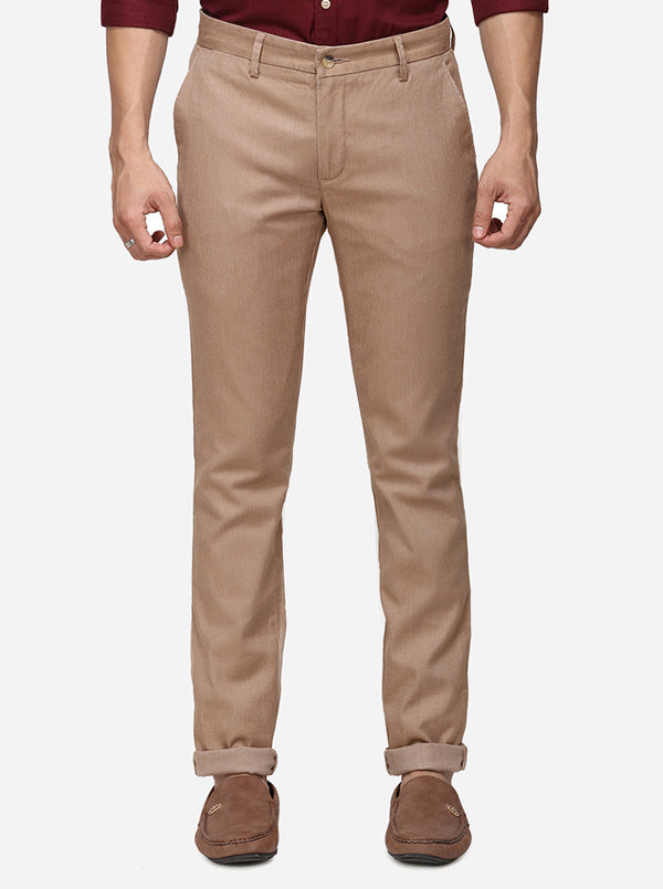 Khaki Solid Super Slim Fit Casual Trouser | Greenfibre