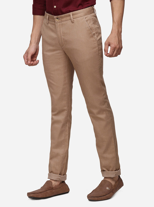 Khaki Solid Super Slim Fit Casual Trouser | Greenfibre