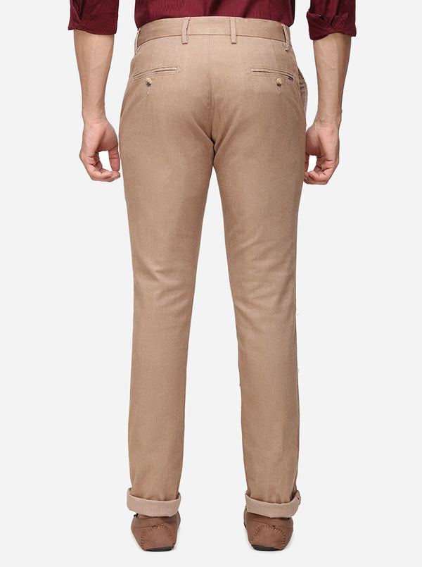 Khaki Solid Super Slim Fit Casual Trouser | Greenfibre