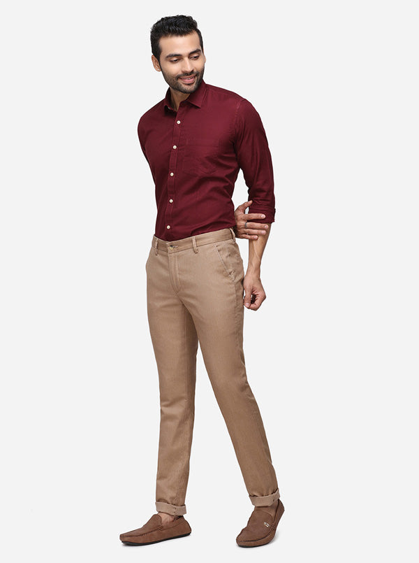 Khaki Solid Super Slim Fit Casual Trouser | Greenfibre