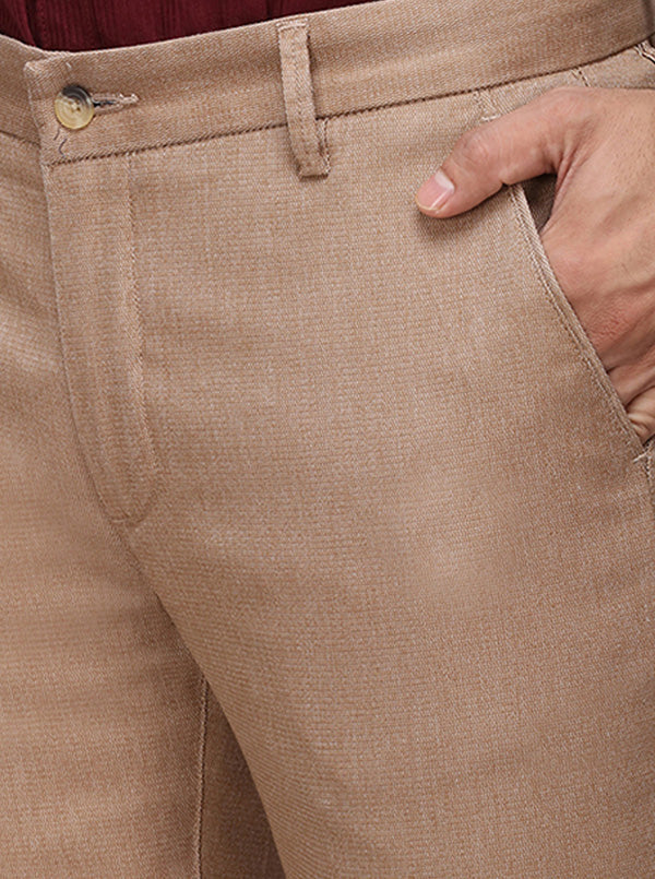 Khaki Solid Super Slim Fit Casual Trouser | Greenfibre