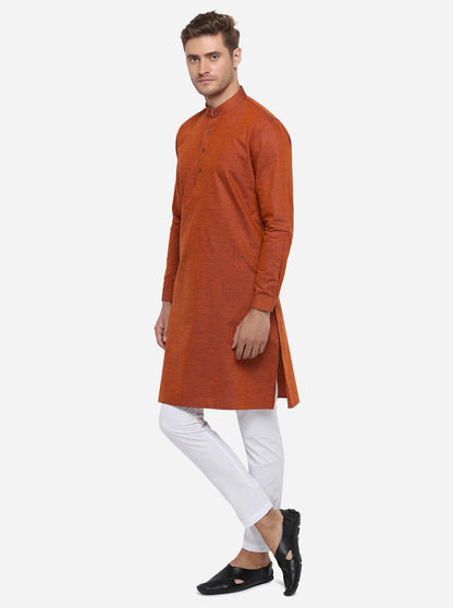 Burnt Orange Self Design Regular Fit Modi Kurta | JadeBlue