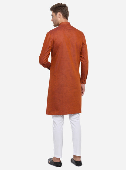 Burnt Orange Self Design Regular Fit Modi Kurta | JadeBlue