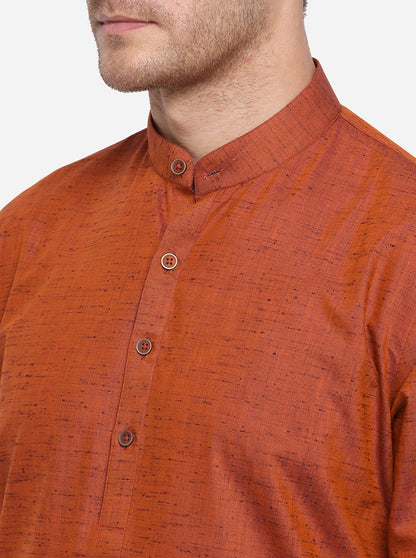 Burnt Orange Self Design Regular Fit Modi Kurta | JadeBlue