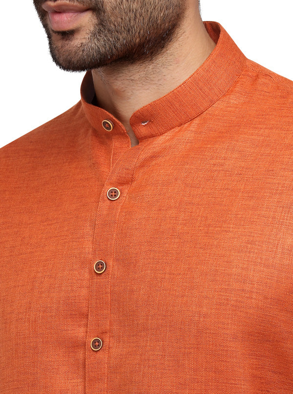 Rust Self Textured Regular Fit Modi Kurta | JadeBlue