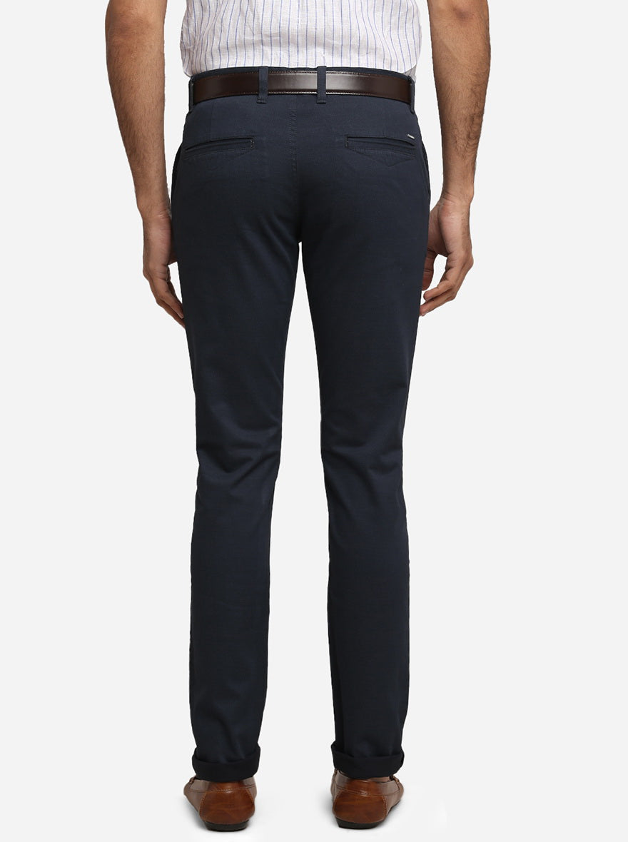 Navy Blue Solid Super Slim Fit Casual Trouser | Greenfibre